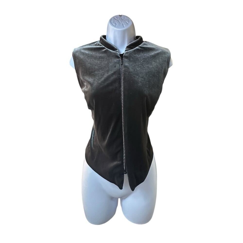 Gantos Petite Sleeveless Velvet Top Women’s Dark Gray Zip Up Tank Y2K Goth XL